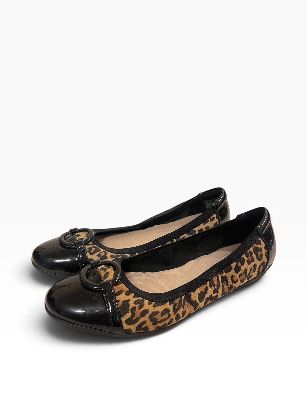 Women’s CLARKS Collection Gracelin Wind Black Patent Leopard Print Ballet Flats